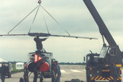 Good old Airfix! Assembling a Jaguar prior to display, the Jag arrived by road. (Without tax and Mot) Crane skills were supplied courtesy of Mr Pat Yates of Airfield MT